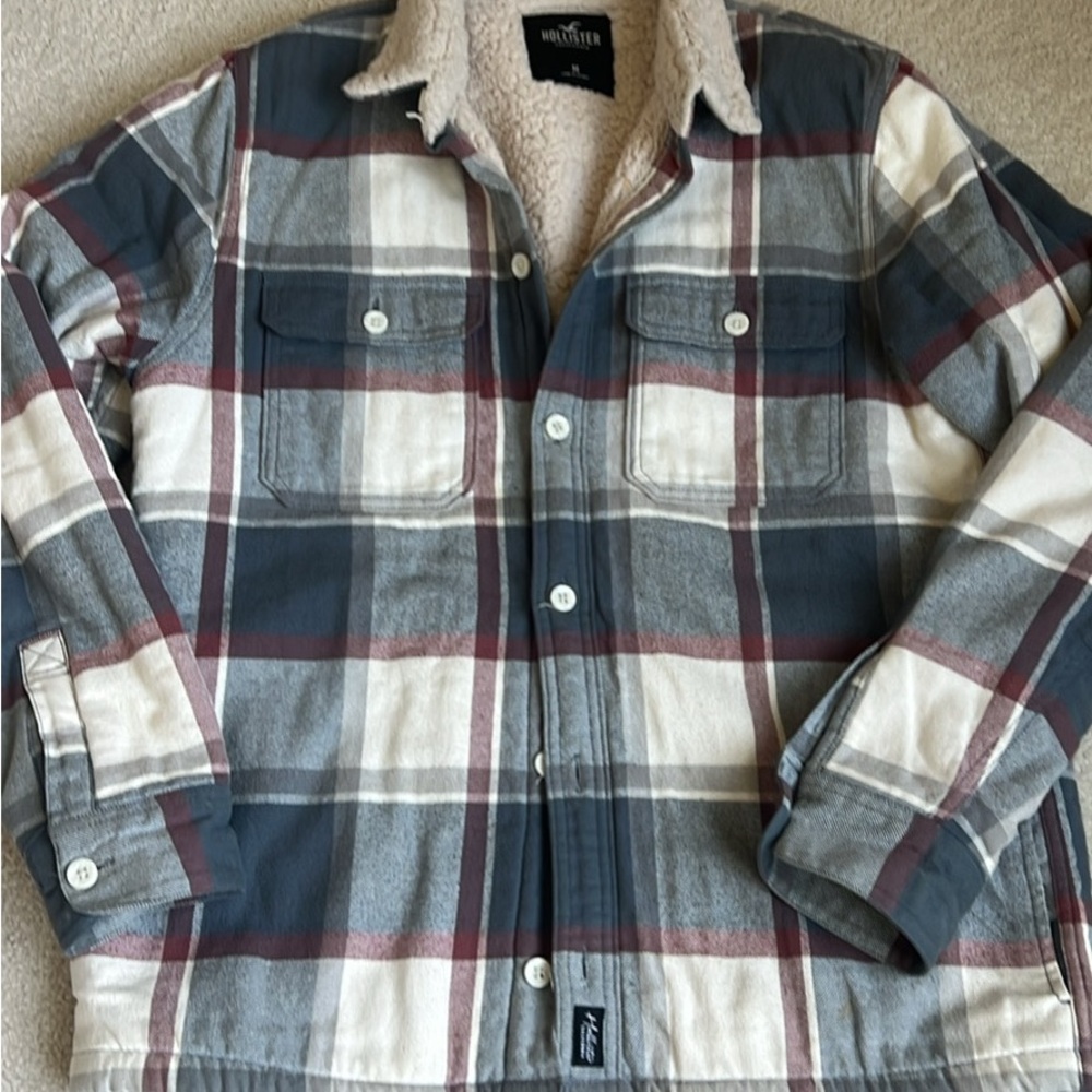 Hollister Checkered Sherpa Jacket in Blue and Red